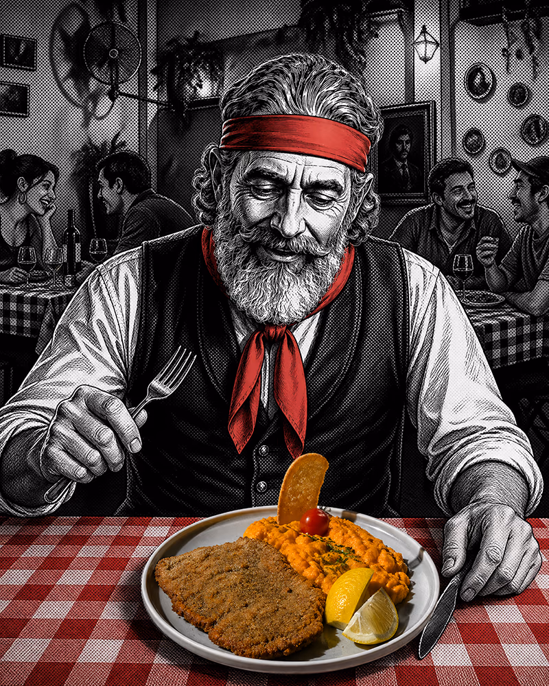Milanesa de Caudillo Bar, noche
